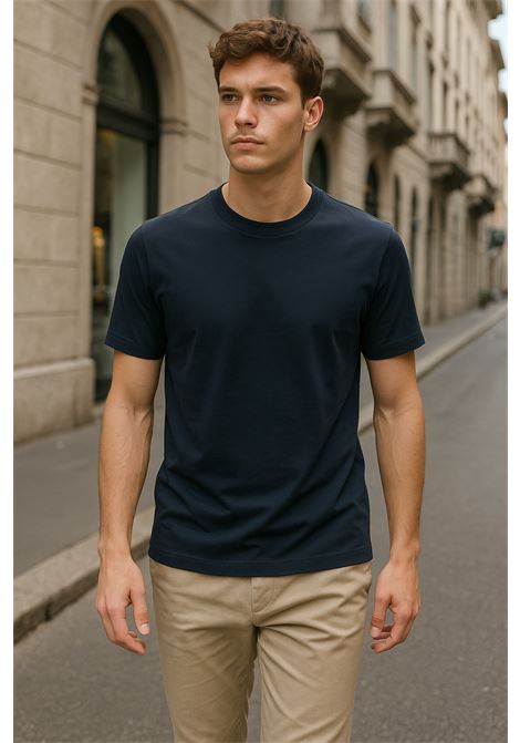 An essential and elegant midnight blue Ice cotton T-shirt designed to provide freshness and style for any occasion. ALPHA STUDIO |  | AU-1330C1001